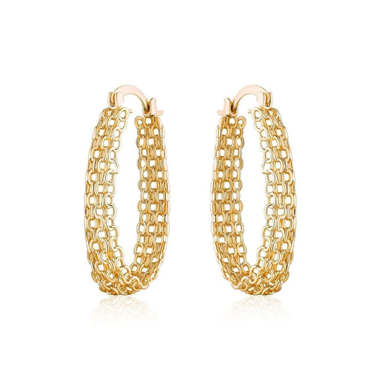 18K Gold Plated Cable Link Hoop Earrings