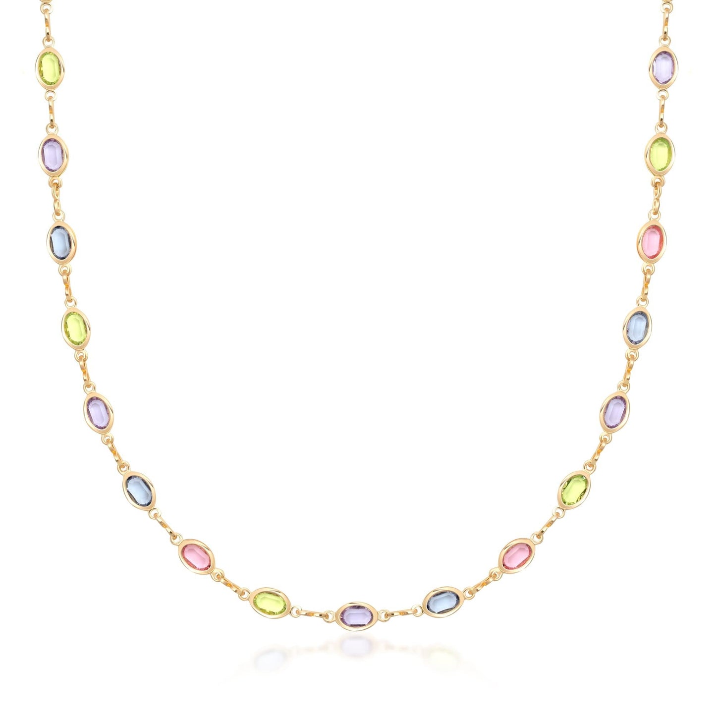 18k Gold Plated Oval-Cut Crystal Multi-Color Necklace