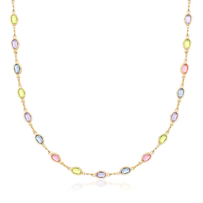 18k Gold Plated Oval-Cut Crystal Multi-Color Necklace