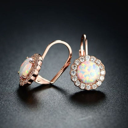 18K White Gold Plated Flower Opal Huggie Earrings