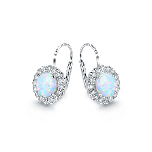 18K White Gold Plated Flower Opal Huggie Earrings