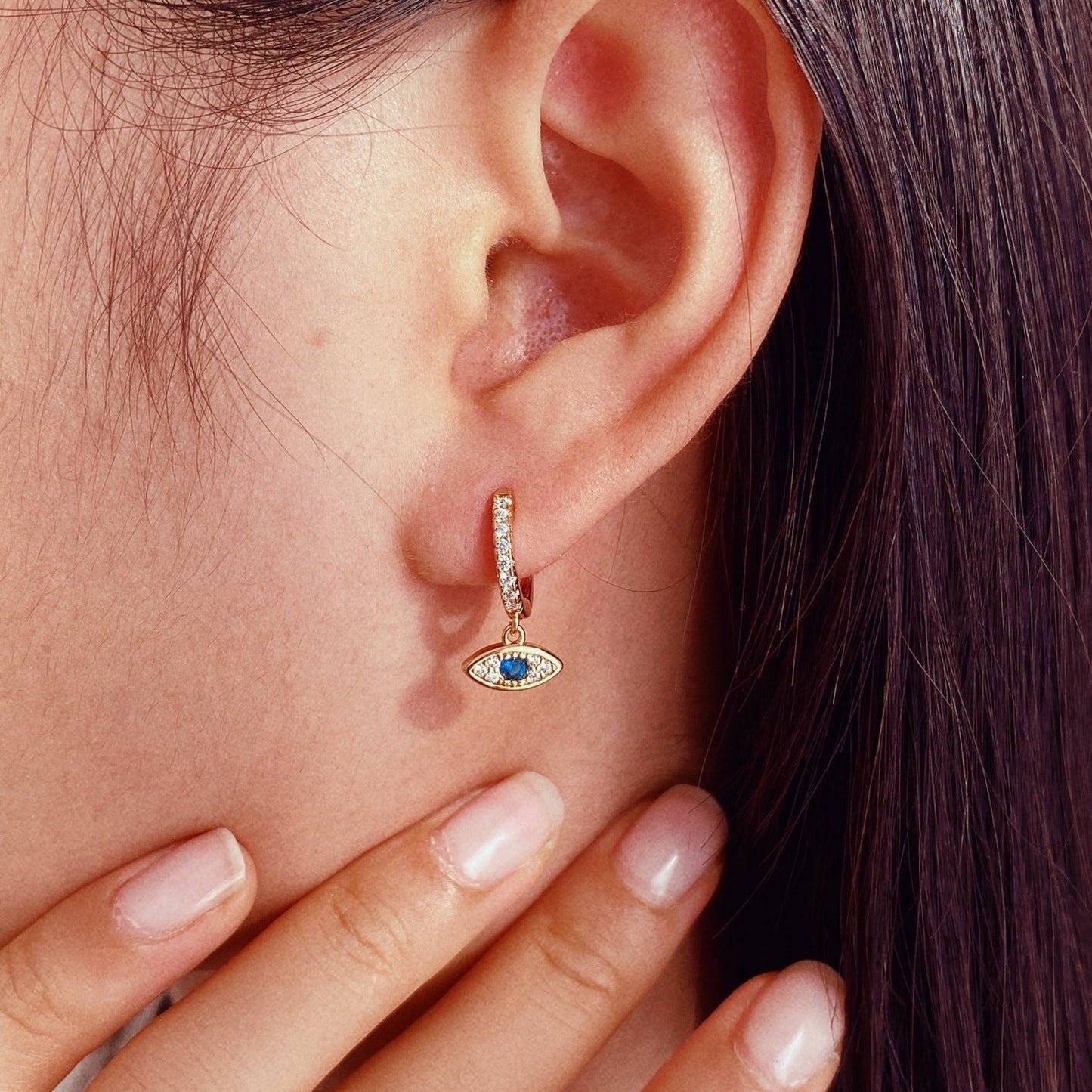 18K Gold Plated Evil Eye Crystal Huggie Earrings