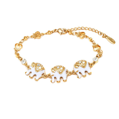 18K Gold Plated Triple Elephant Charm Bracelet