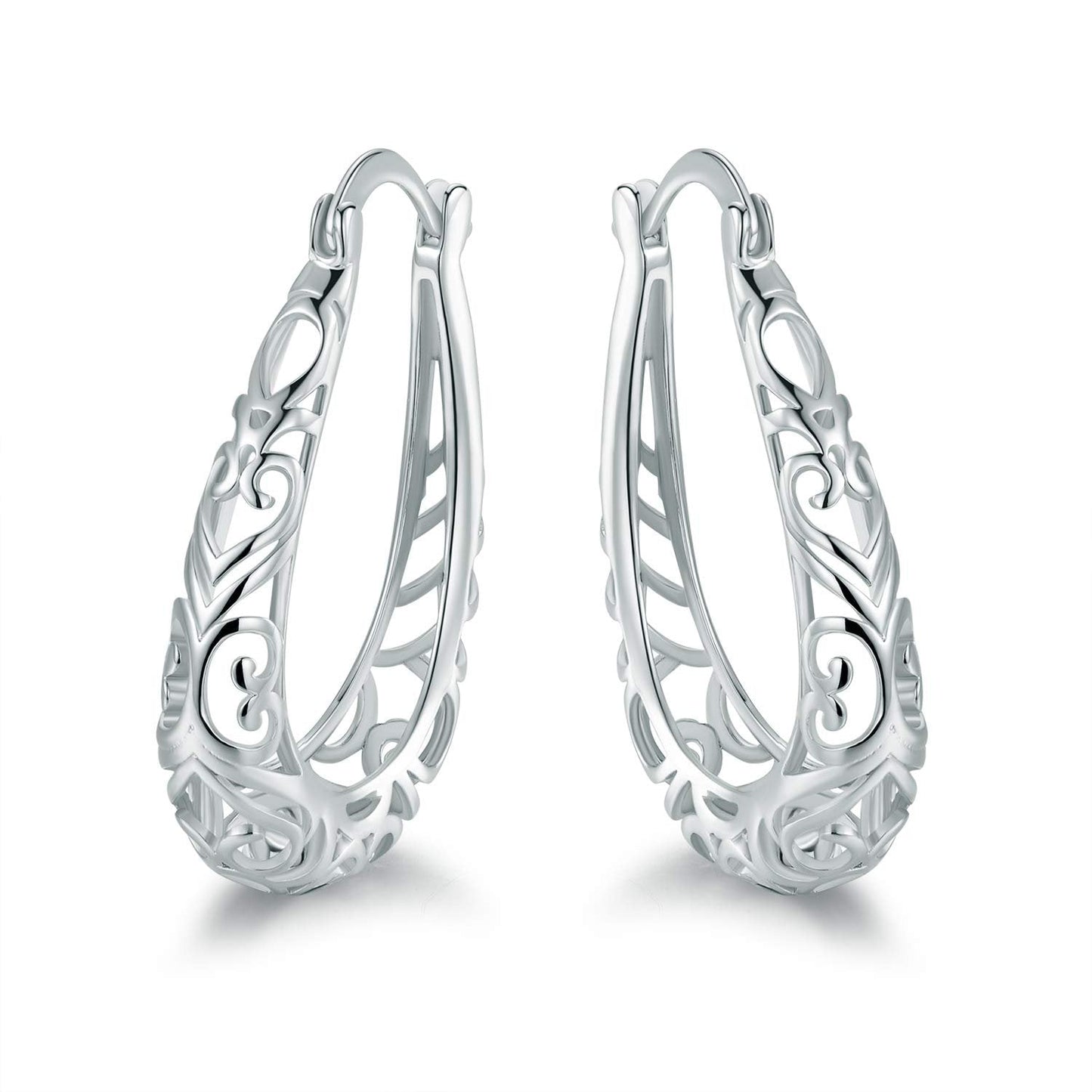 18K Gold Plated Filigree Hoop Earrings