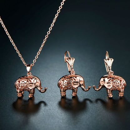 18K Gold Plated Good Luck Elephant Necklace and Earring Set