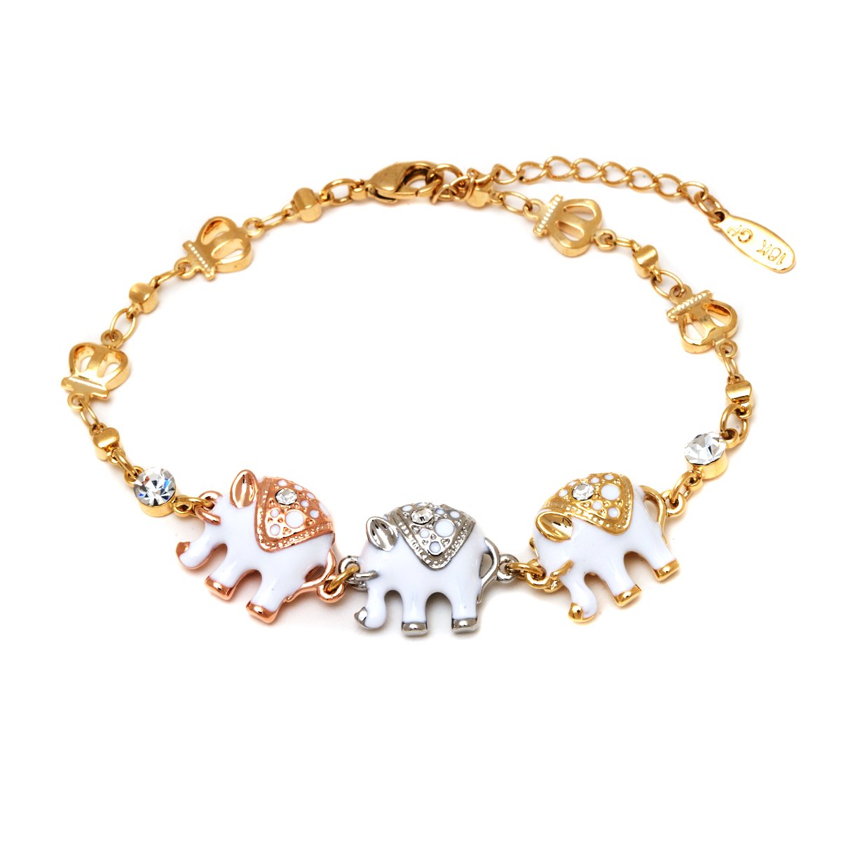 18K Gold Plated Triple Elephant Charm Bracelet
