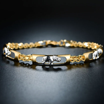 18K Gold Plated Lucky 2-Tone Elephant Parade Bracelet