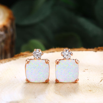 18K Gold Plated Square Cut Gemstone Earrings