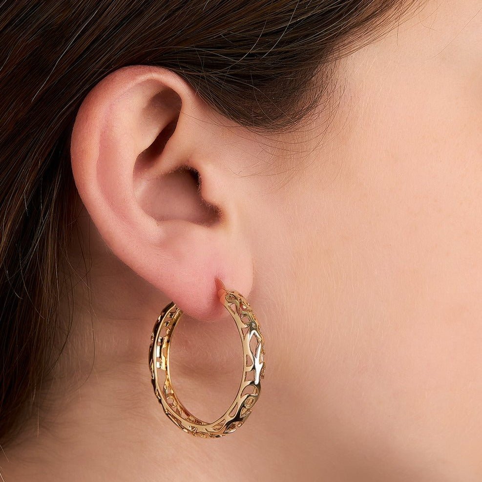 18K Gold Plated Filigree Patterned Hoop Earrings
