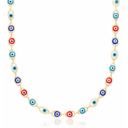 Barzel 18K Gold Plated Multicolor Evil Eye Necklace - Made In Brazil