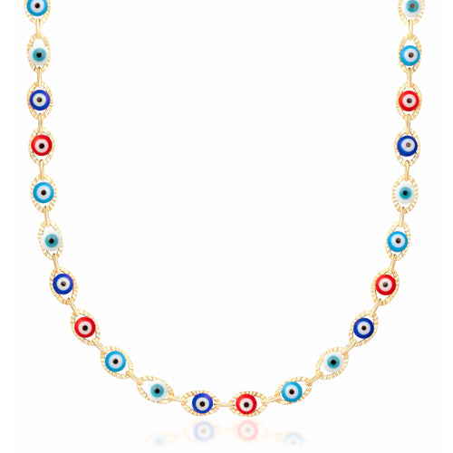 Barzel 18K Gold Plated Multicolor Evil Eye Necklace - Made In Brazil