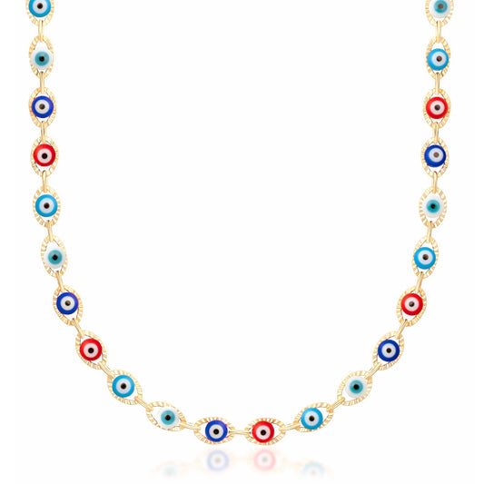 Barzel 18K Gold Plated Multicolor Evil Eye Necklace - Made In Brazil