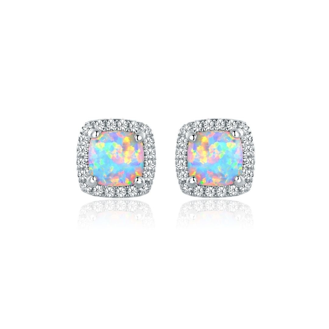 18K White Gold Plated Opal Stud Earrings
