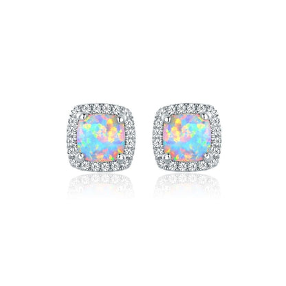 18K White Gold Plated Opal Stud Earrings