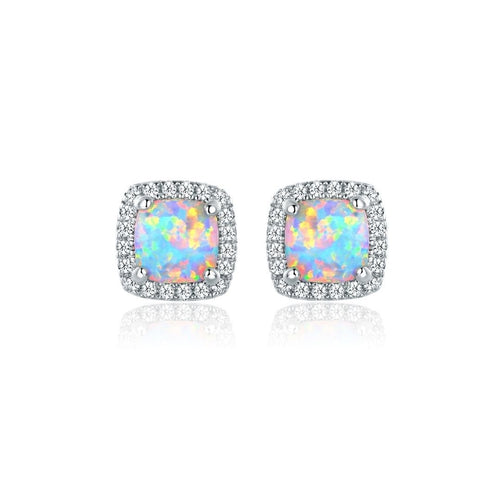 18K White Gold Plated Opal Stud Earrings