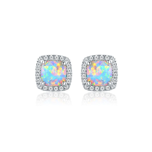 18K White Gold Plated Opal Stud Earrings