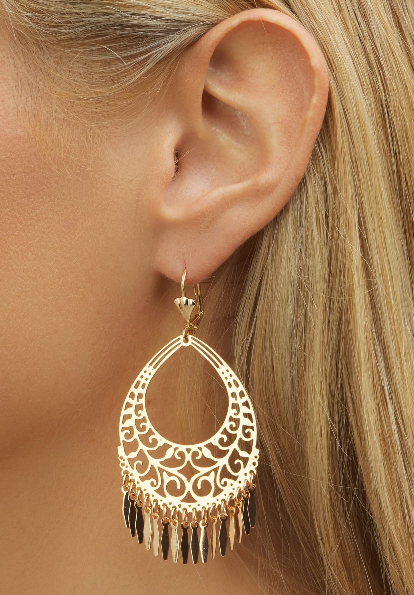 18K Gold Plated Filigree Dangling Earrings