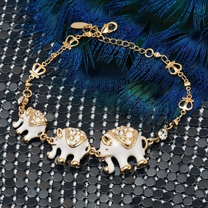 18K Gold Plated Triple Elephant Charm Bracelet