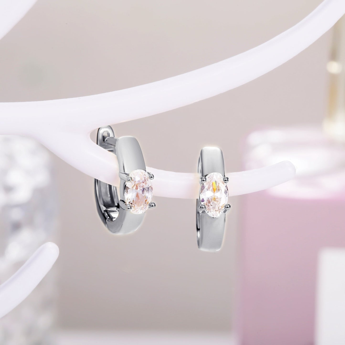 18K Gold Plated Oval Cut Crystal Huggie Earrings
