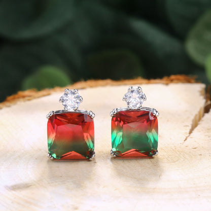 18K Gold Plated Square Cut Gemstone Earrings