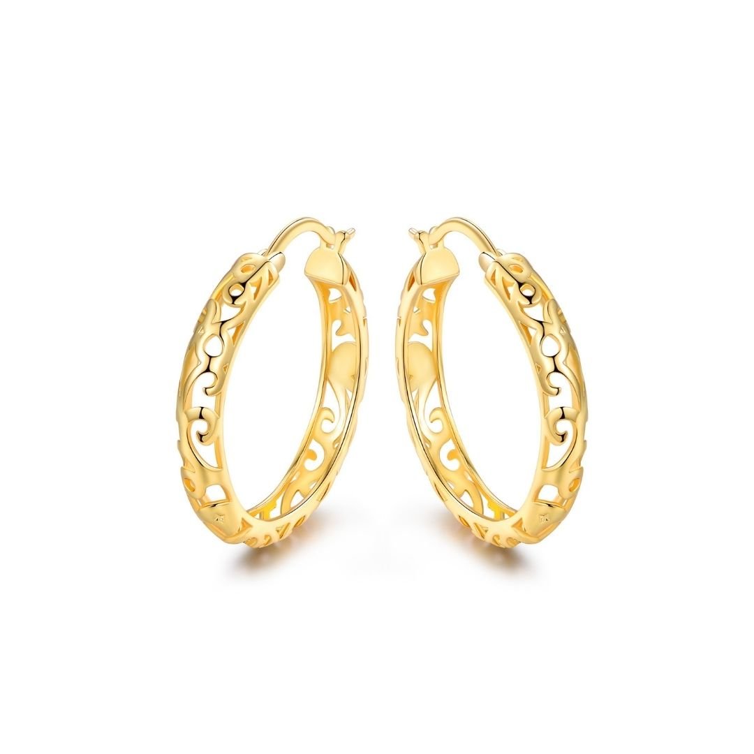 18K Gold Plated Filigree Patterned Hoop Earrings
