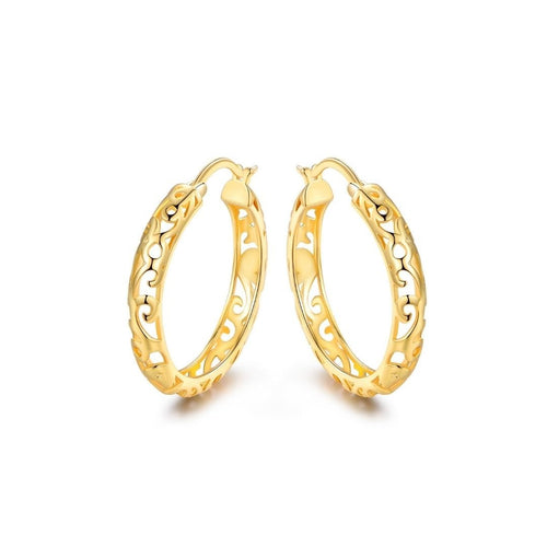 18K Gold Plated Filigree Patterned Hoop Earrings