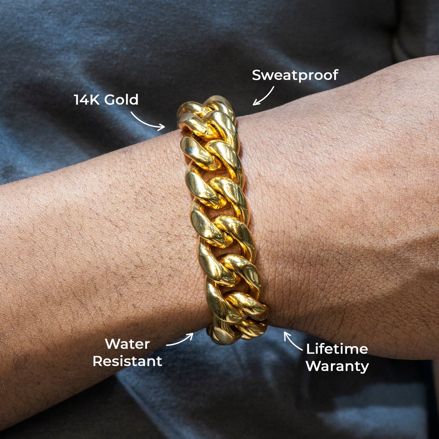 Gold Jewelry -  Mens 14K Gold Solid Miami Cuban Link Bracelet