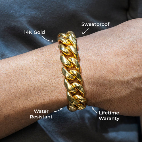 Gold Jewelry -  Mens 14K Gold Solid Miami Cuban Link Bracelet