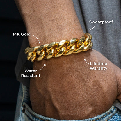 Gold Jewelry -  Mens 14K Gold Solid Miami Cuban Link Bracelet