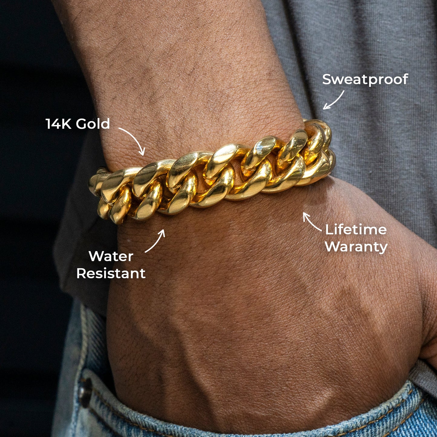 Mens Jewelry - Solid Gold Miami Cuban Link Chain & Bracelet