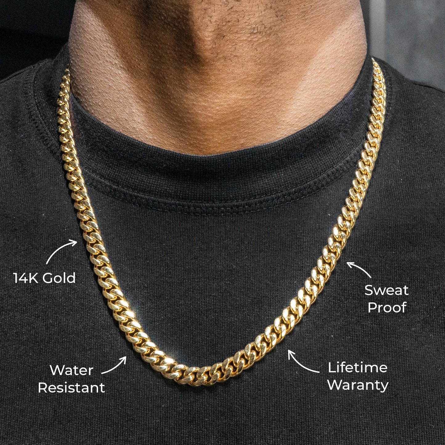 Gold Jewelry -  Mens 14K Gold Chain Solid Miami Cuban Link