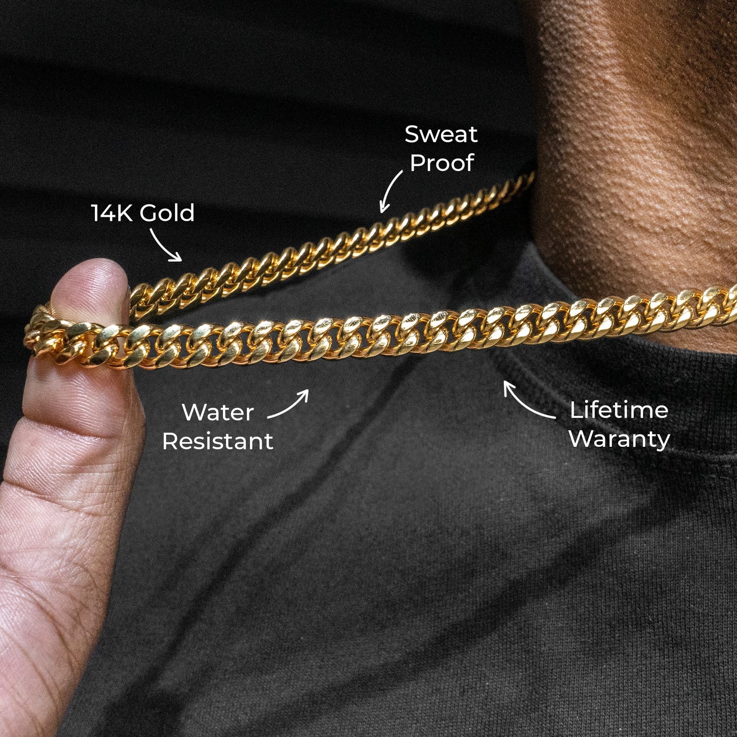 Gold Jewelry -  Mens 14K Gold Chain Solid Miami Cuban Link