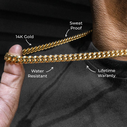 Gold Jewelry -  Mens 14K Gold Chain Solid Miami Cuban Link