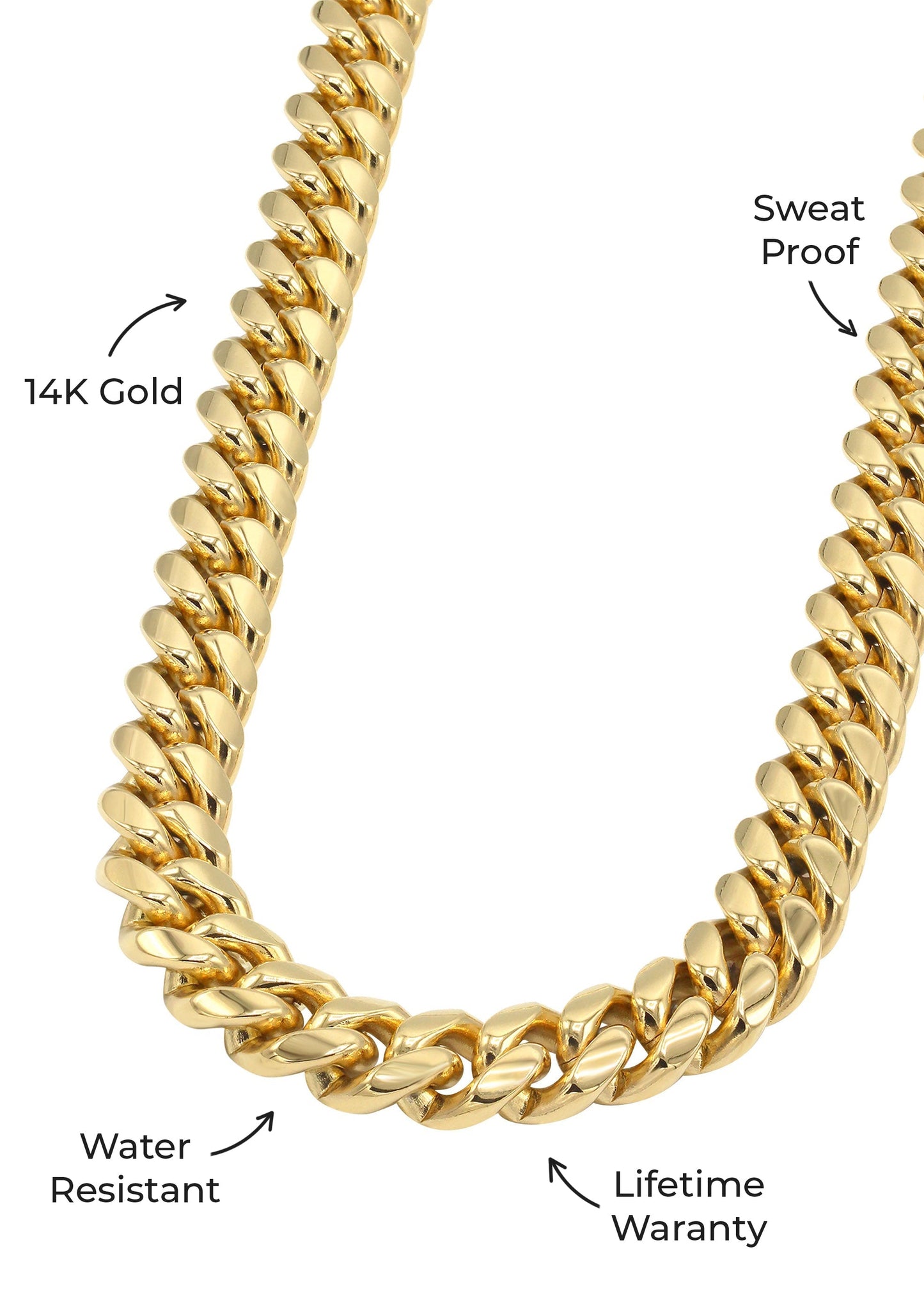 Gold Jewelry -  Mens 14K Gold Chain Solid Miami Cuban Link