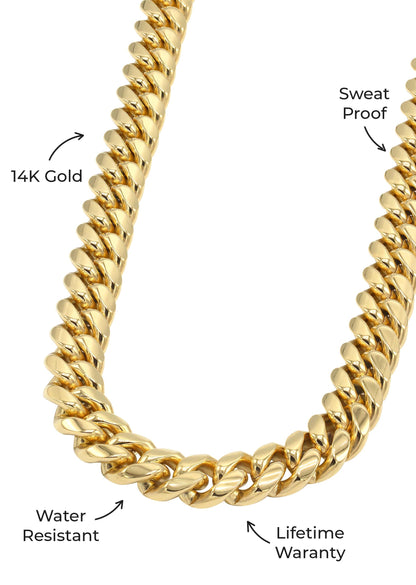 Gold Jewelry -  Mens 14K Gold Chain Solid Miami Cuban Link