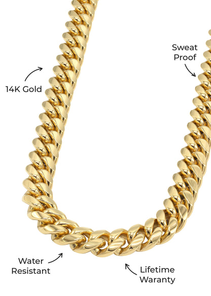 Gold Jewelry -  Mens 14K Gold Chain Solid Miami Cuban Link