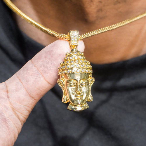 Mens Jewelry -  Gold Iced Out VVS Buddha Pendant | 13.6 Grams