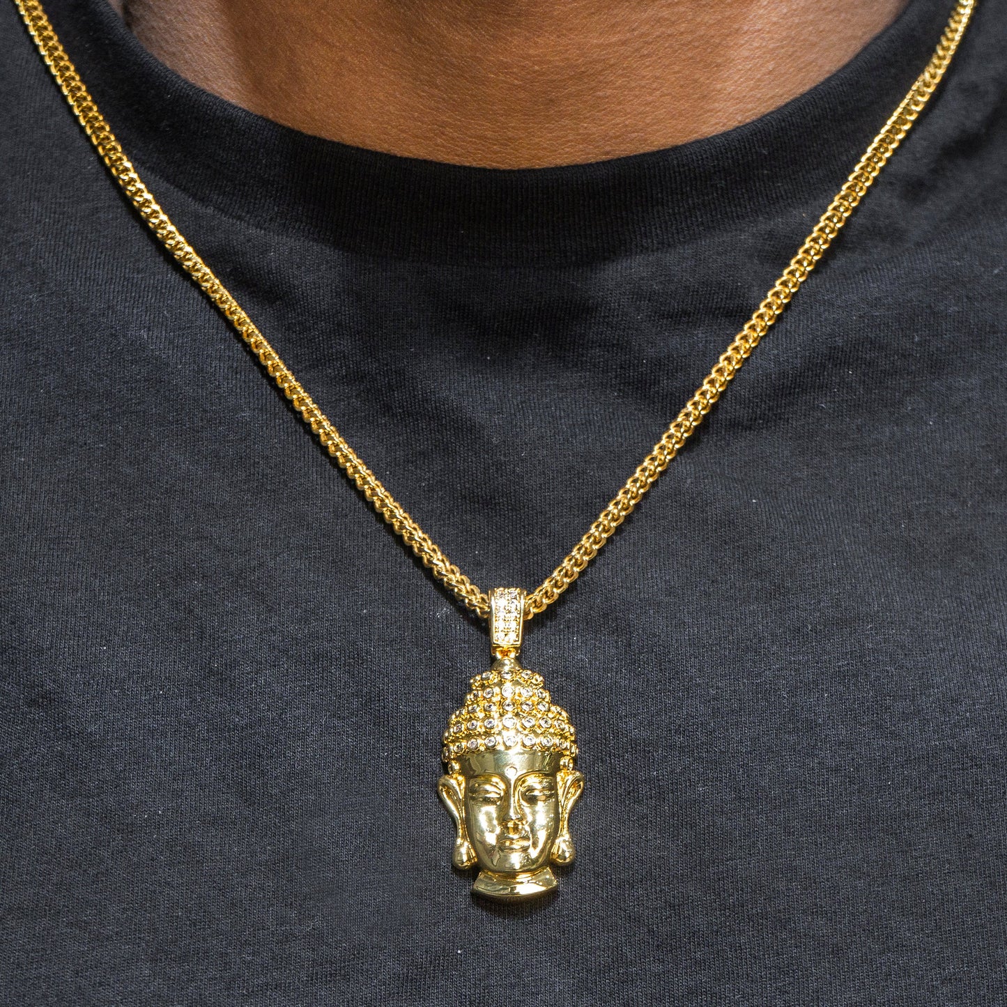 Mens Jewelry -  Gold Iced Out VVS Buddha Necklace | Appx. 21.6 Grams
