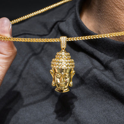 Mens Jewelry -  Gold Iced Out VVS Buddha Necklace | Appx. 21.6 Grams