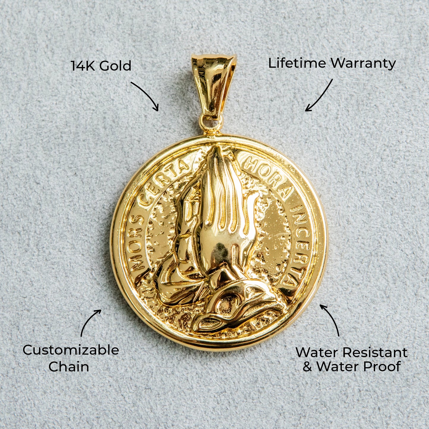 Mens Jewelry - 14K Gold Praying Hands Necklace | Appx. 16 Grams