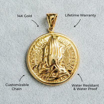 Mens Jewelry - 14K Gold Praying Hands Necklace | Appx. 16 Grams