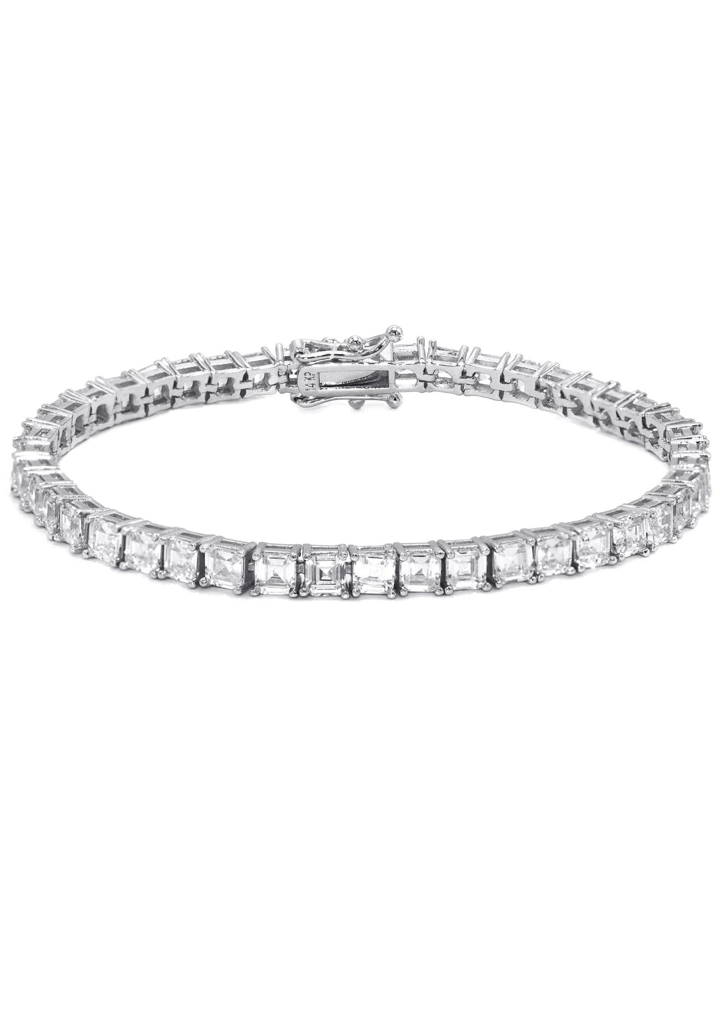 Gold Jewelry -  Mens 14K White Gold Asscher Cut Iced Out VVS Tennis Bracelet