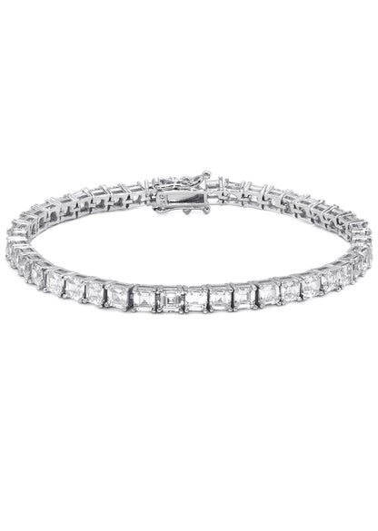 Gold Jewelry -  Mens 14K White Gold Asscher Cut Iced Out VVS Tennis Bracelet