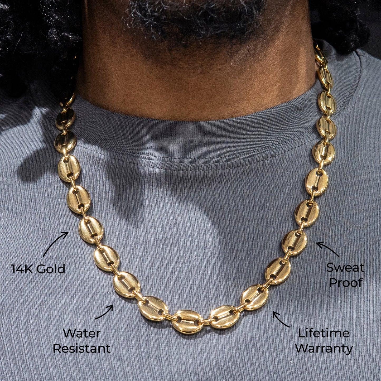 Gold Jewelry -  Mens 14K Gold Puff Link Chain