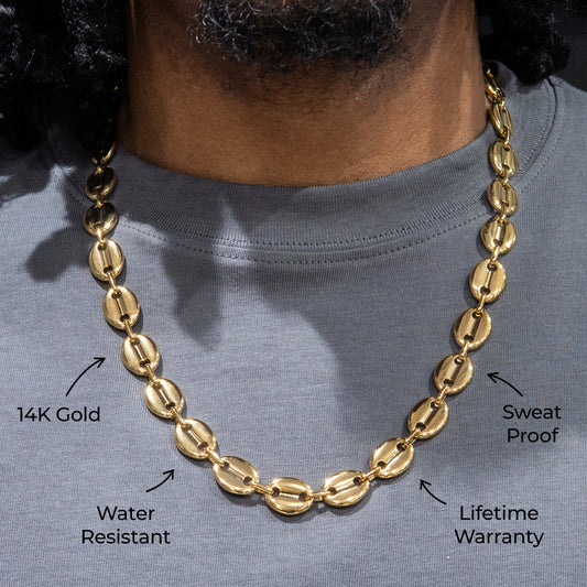 Gold Jewelry -  Mens 14K Gold Puff Link Chain