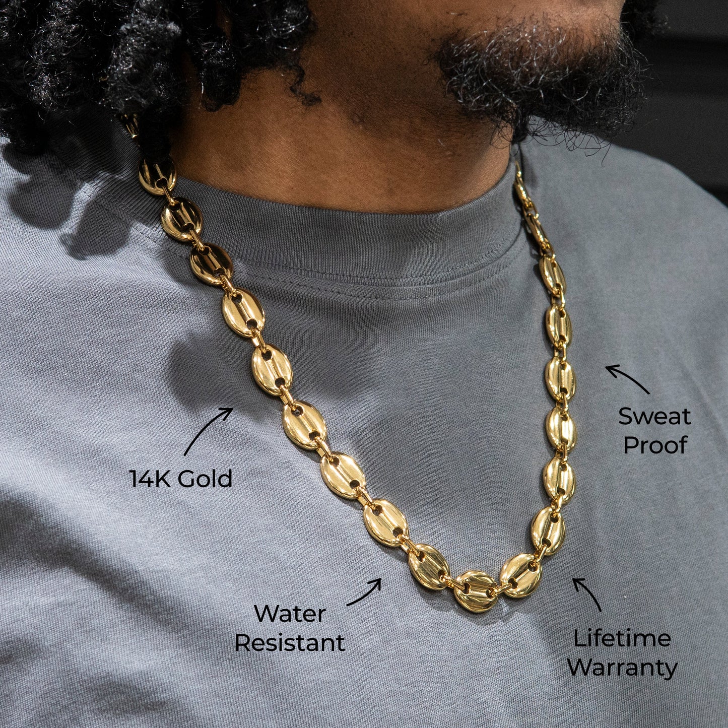 Gold Jewelry -  Mens 14K Gold Puff Link Chain