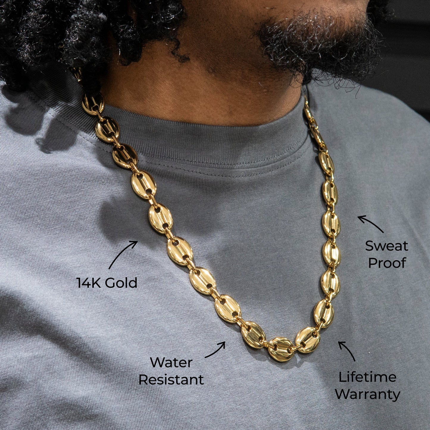 Gold Jewelry -  Mens 14K Gold Puff Link Chain