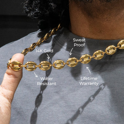 Gold Jewelry -  Mens 14K Gold Puff Link Chain