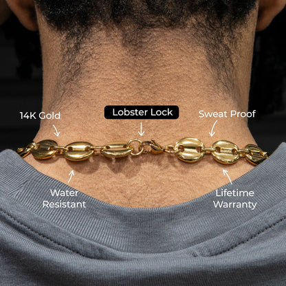 Gold Jewelry -  Mens 14K Gold Puff Link Chain