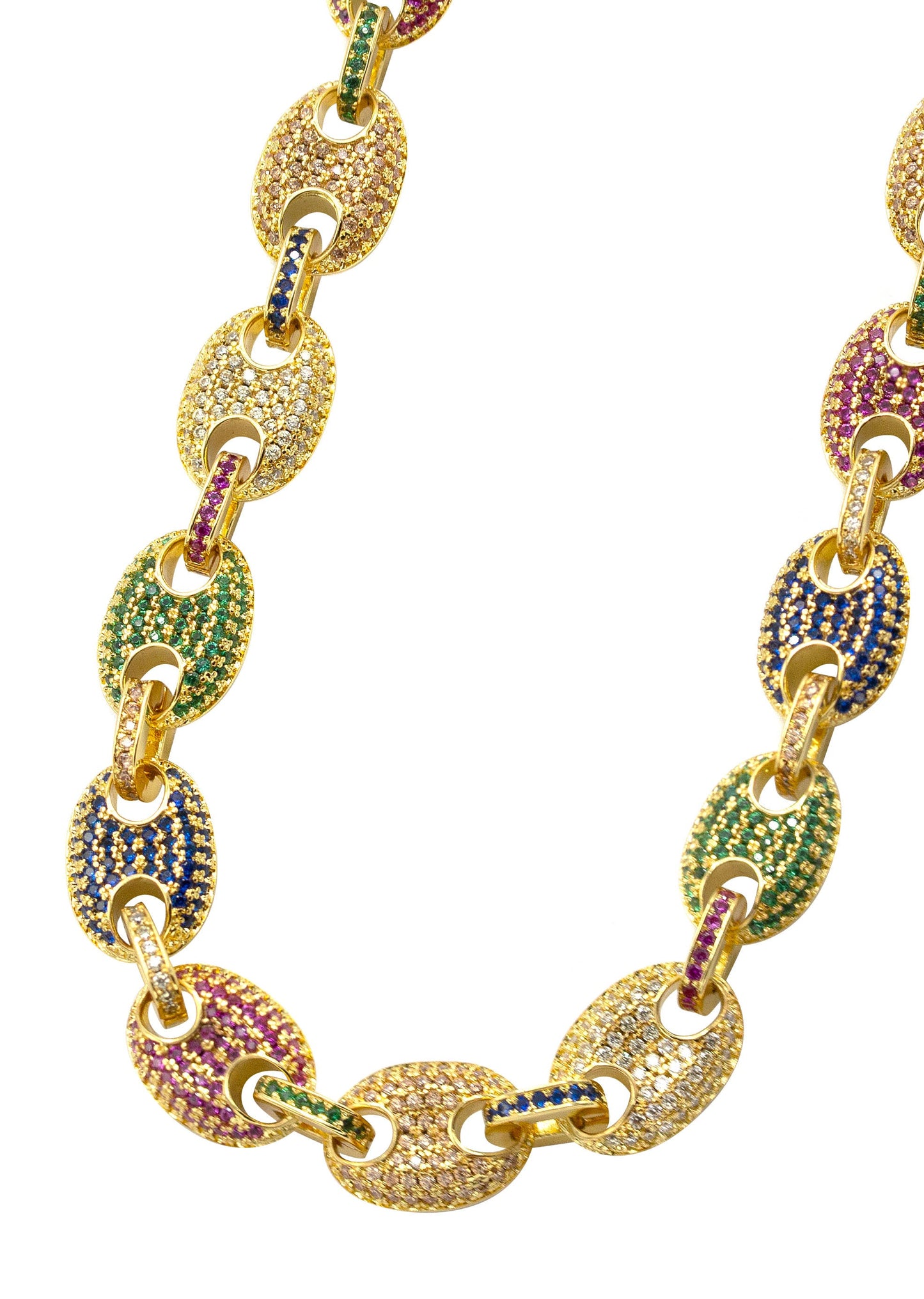 Gold Jewelry -  Mens 14K Gold Iced Out VVS Rainbow Puff Link Chain